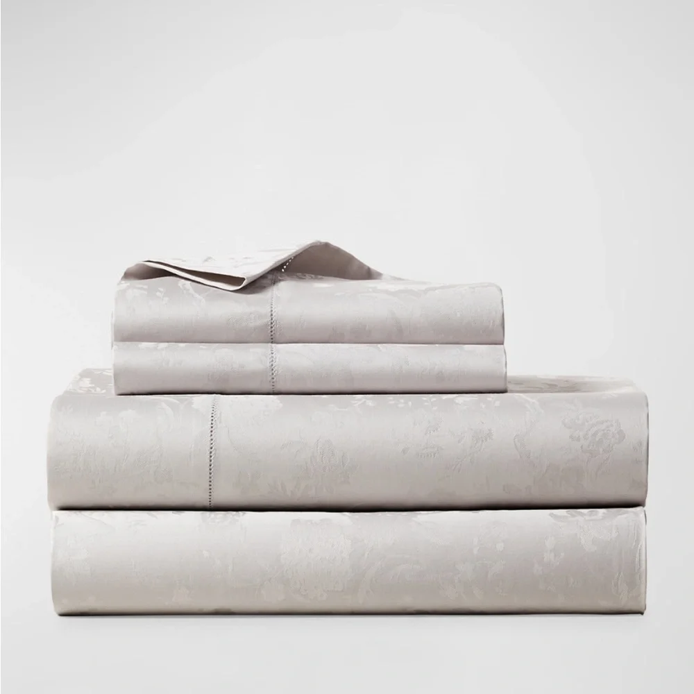 Ralph Lauren Home Organic Cotton Bethany Jacquard Silver Queen Flat Sheet, NWT